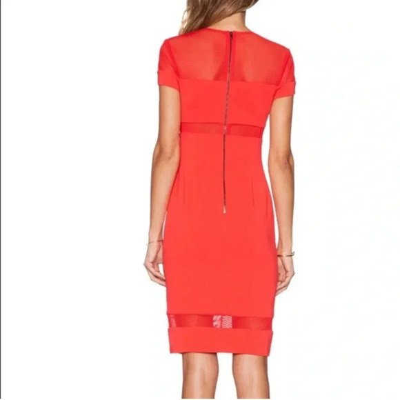 Jay Godfrey Mesh Panel Red Dress Knee Length Womens Size 2 - Picture 2 of 13